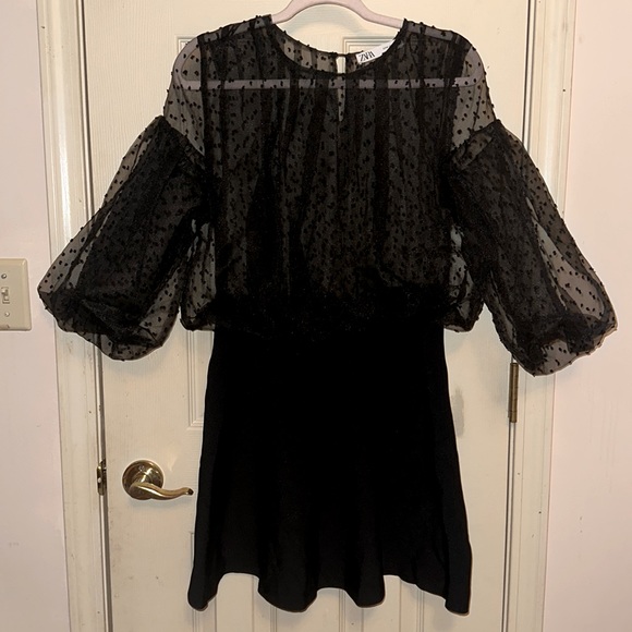 Zara Sheer Black Polka Dot Puff Sleeve Dress.
Size M. - Picture 3 of 13